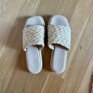 Vince Tan Woven Slide Sandals